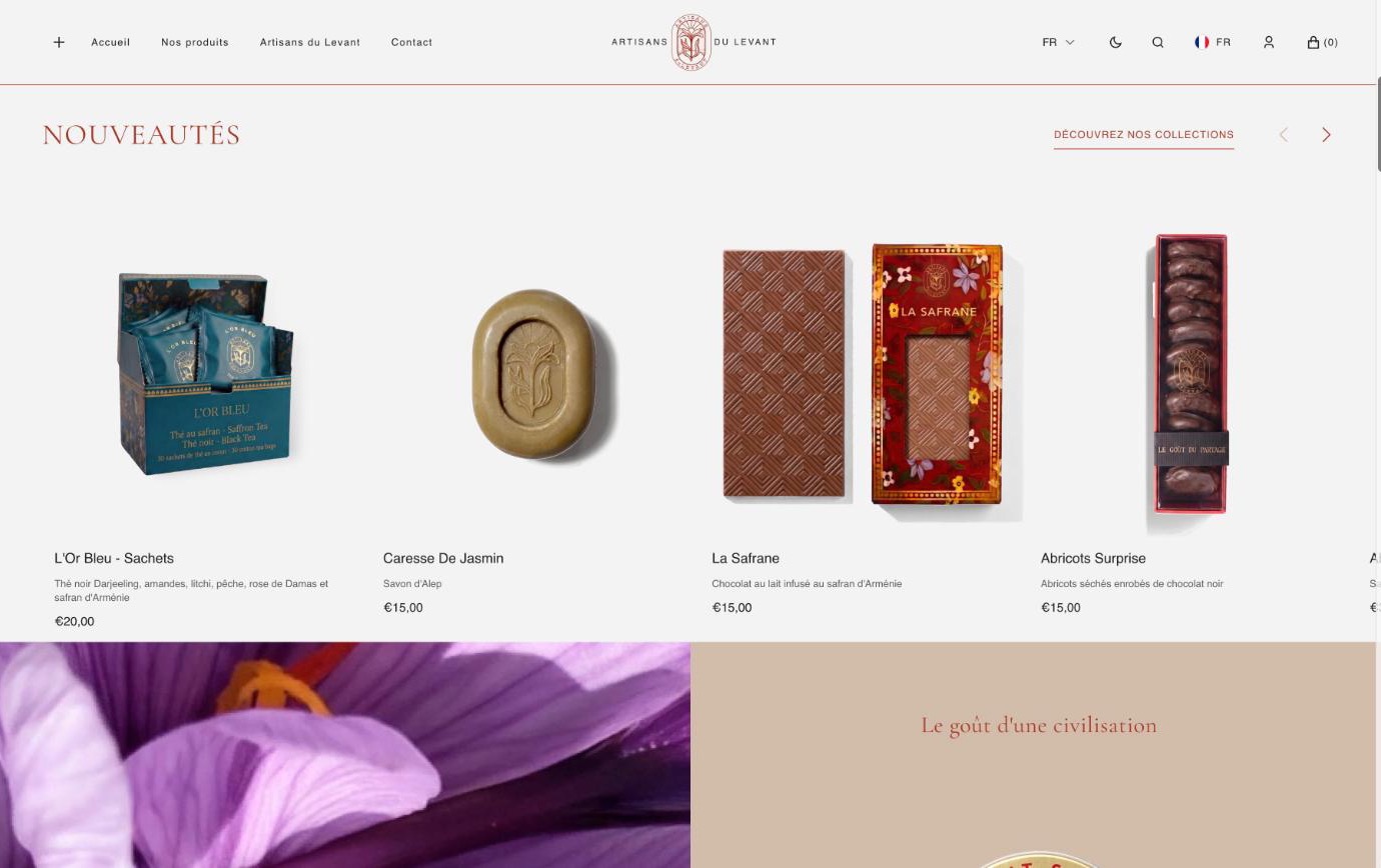 Site Shopify Artisans du Levant — nouveautés