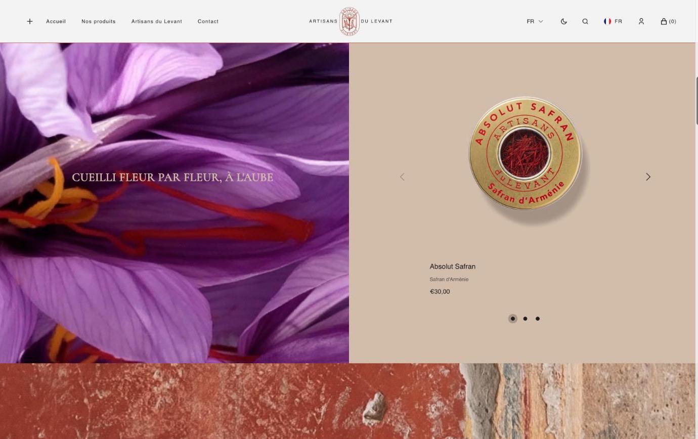 Site Shopify Artisans du Levant — le safran, produit phare