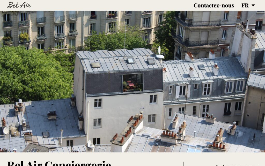 Site BelAir Conciergerie — page d’accueil, version ordinateur