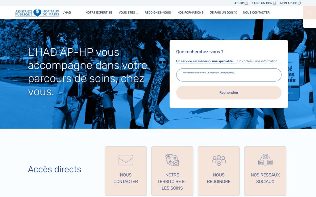 Site HAD AP-HP — page d’accueil et recherche, version ordinateur