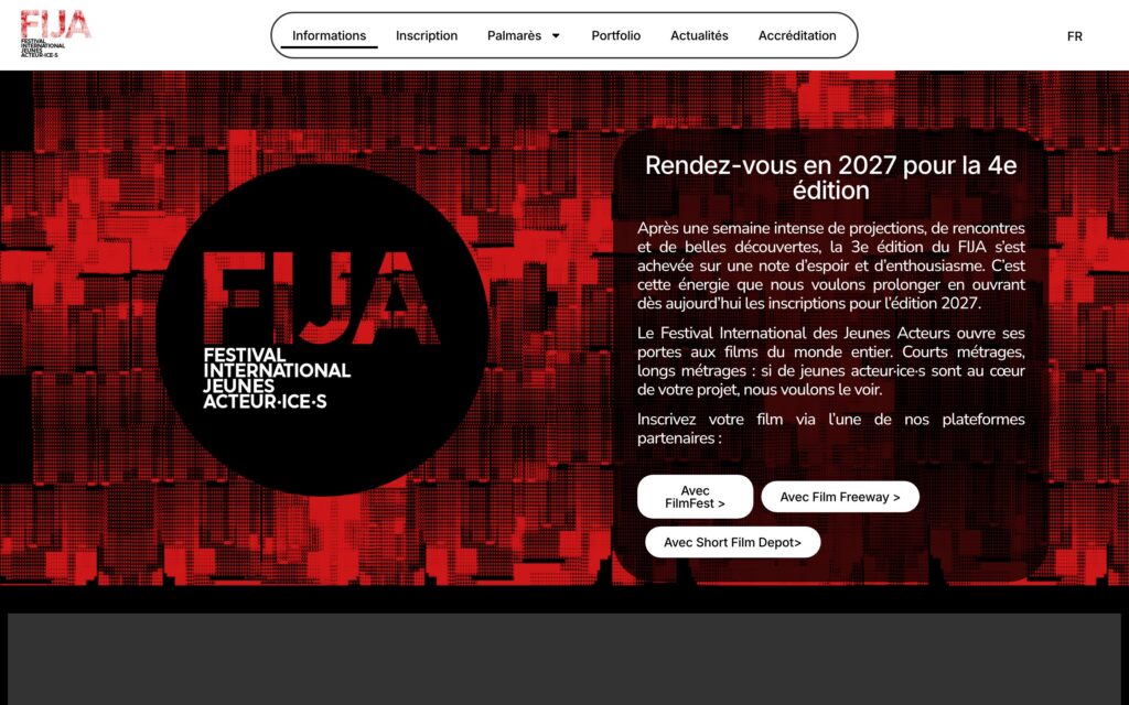 Site FIJA — page d’accueil, version ordinateur