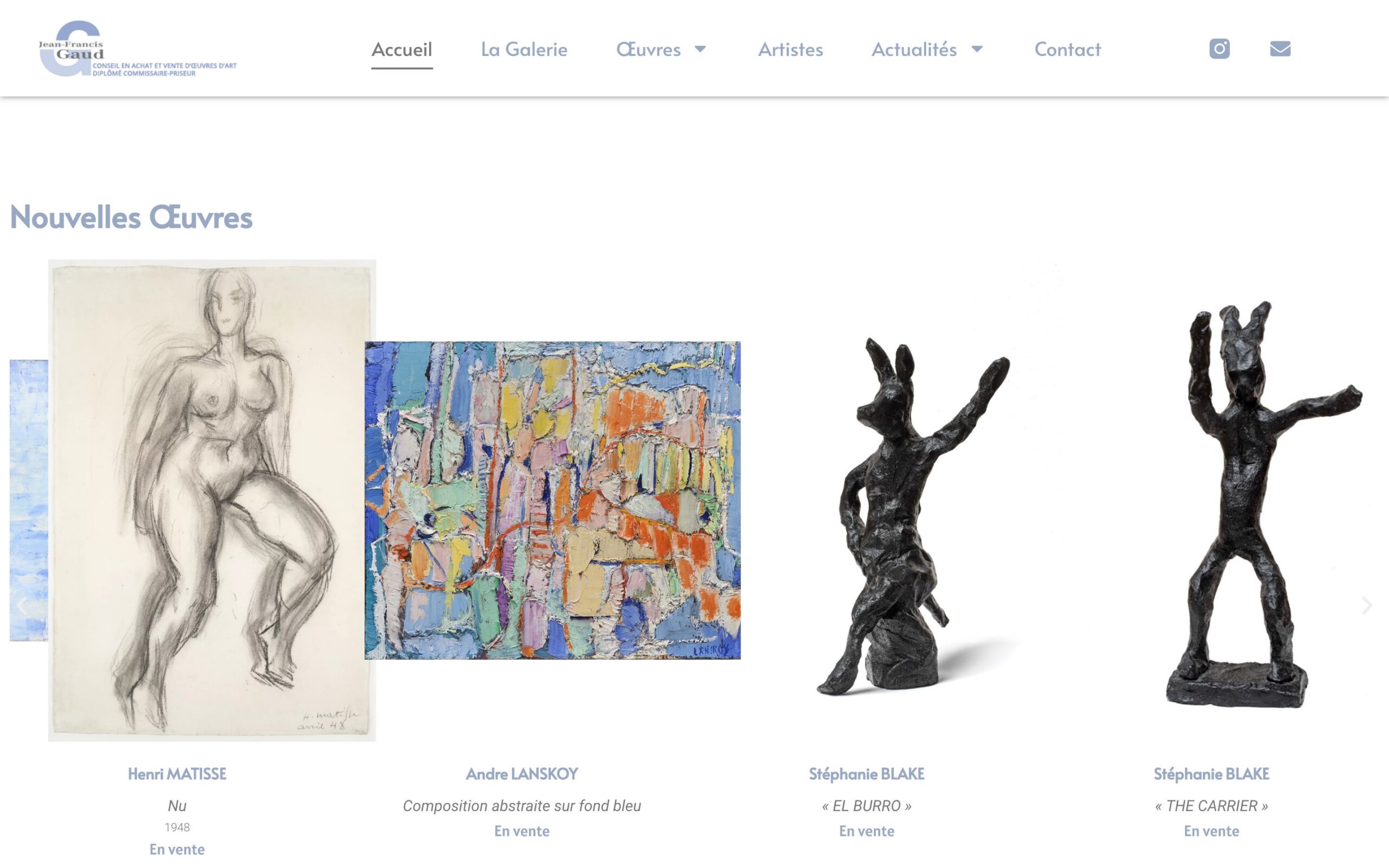 Site Jean-Francis Gaud — page nouvelles œuvres, version ordinateur