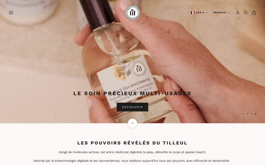 Site TiL Beauty — page d’accueil, version ordinateur