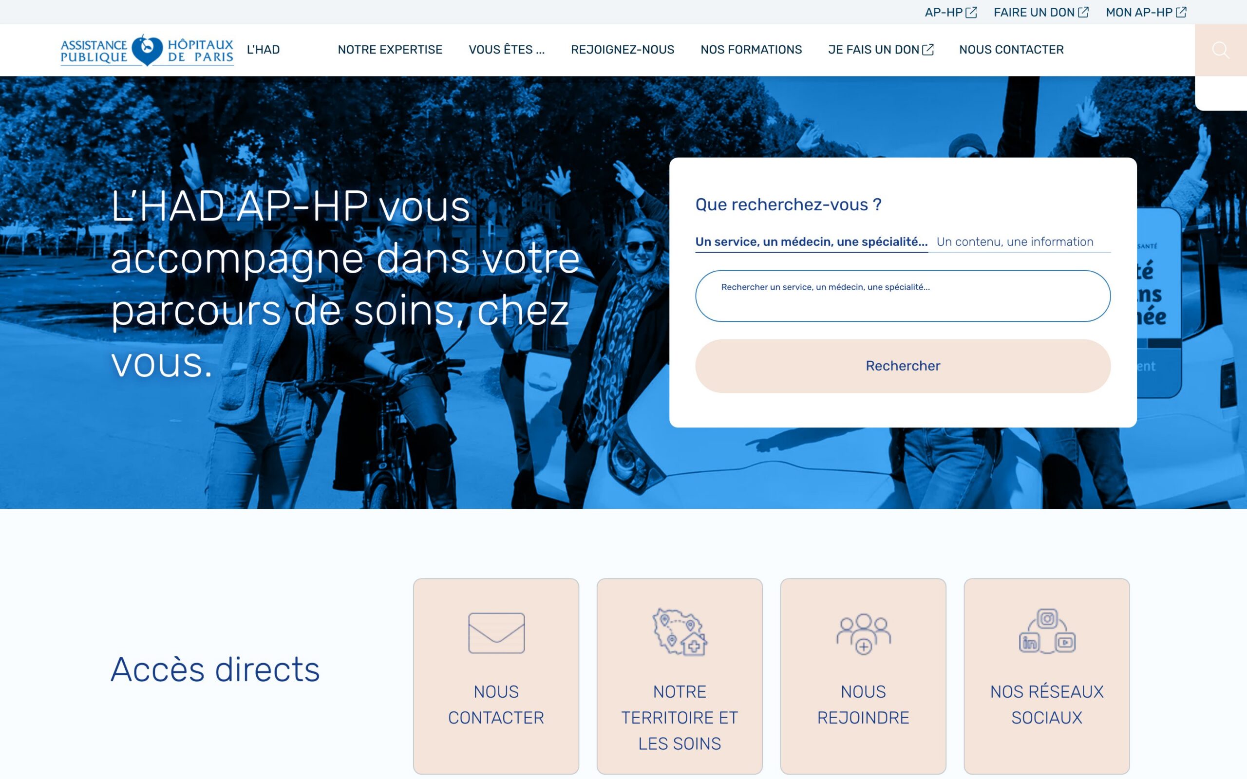 Site HAD AP-HP — page d’accueil et recherche, version ordinateur