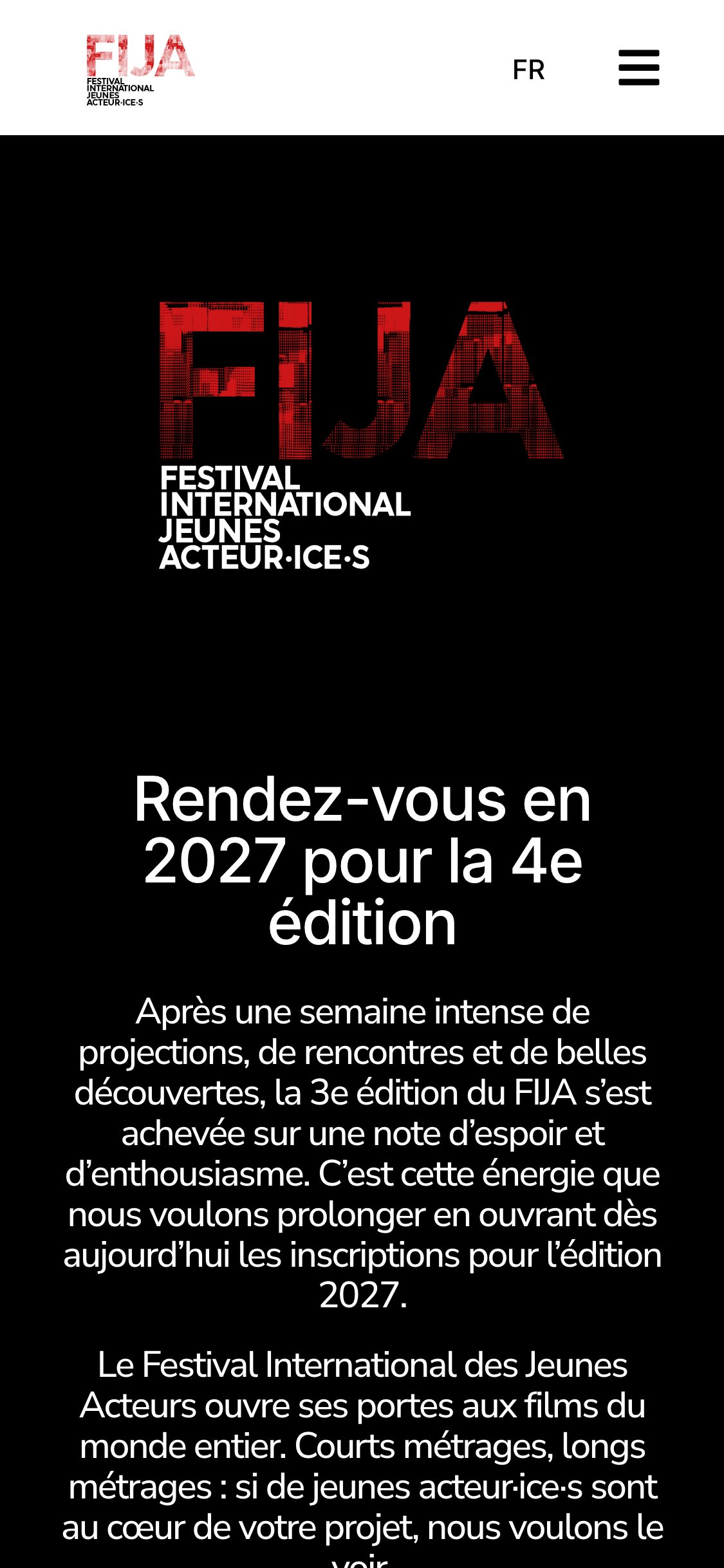 Site FIJA — page d’accueil, version mobile