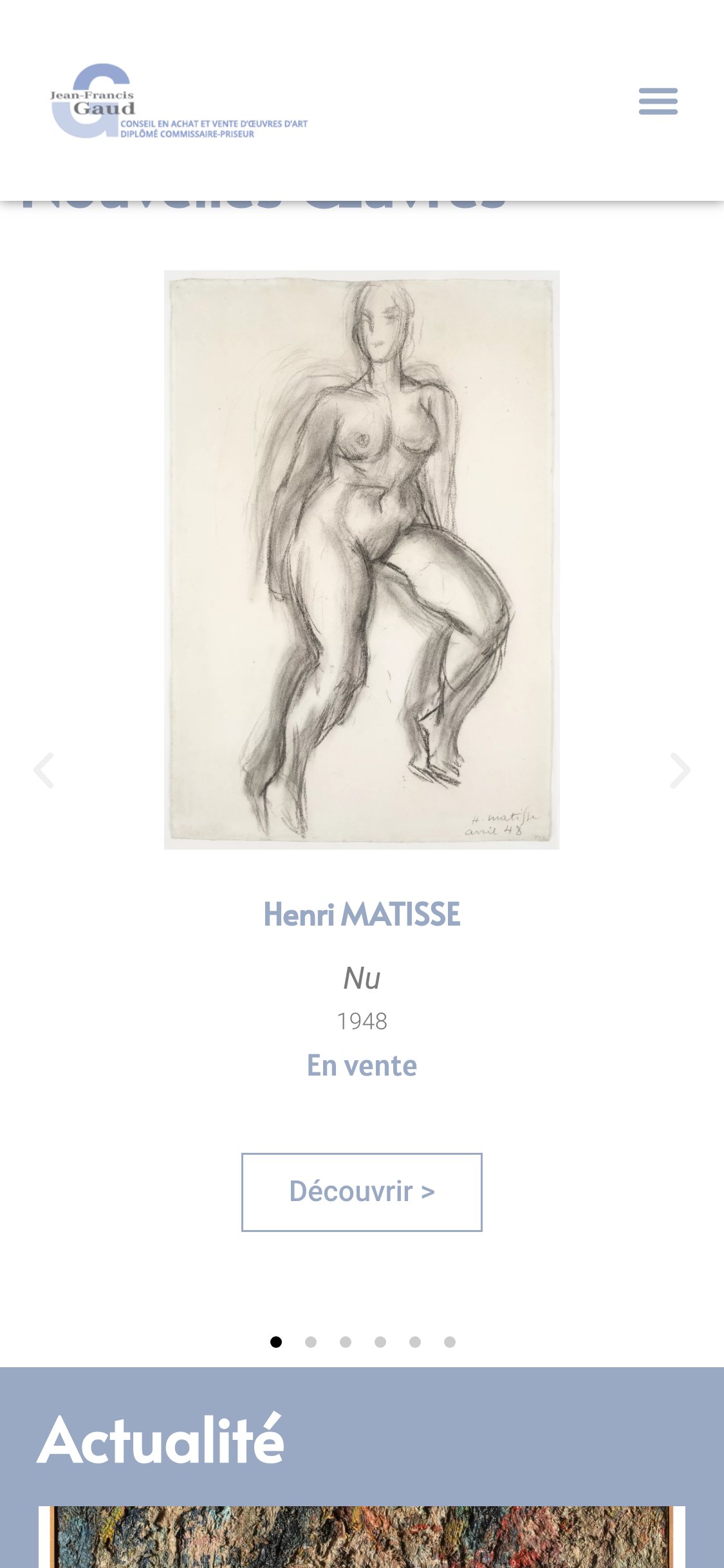 Site Jean-Francis Gaud — page d’accueil, version mobile
