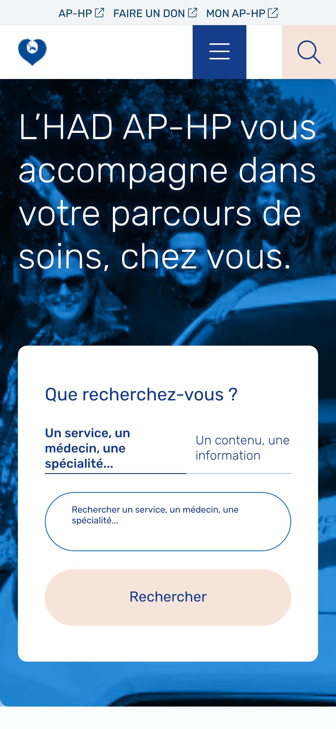 Site HAD AP-HP — page d’accueil, version mobile