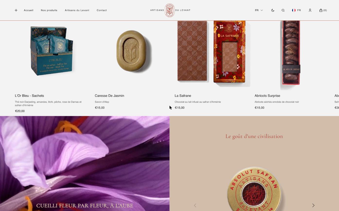 Artisans du Levant — page d’accueil, récit de marque