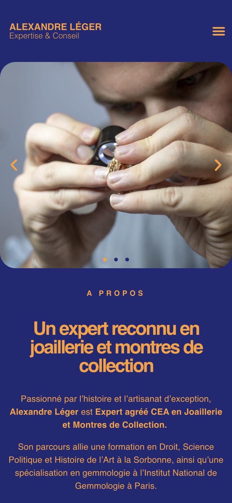 Site Alexandre Léger — accueil, version mobile