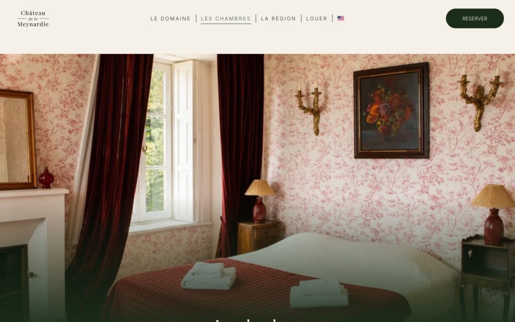 Site Château de la Meynardie — page les chambres, version ordinateur