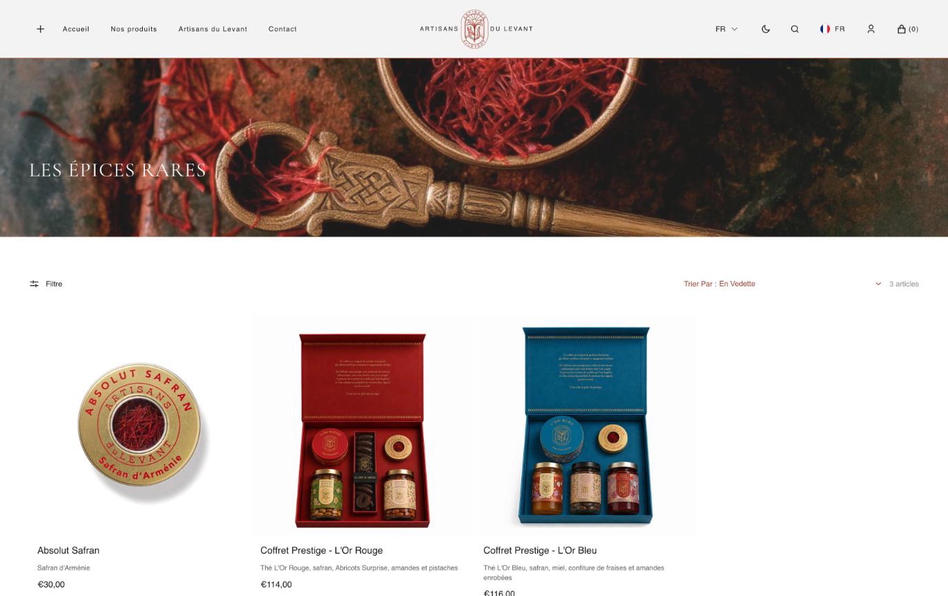 Site Shopify Artisans du Levant — collection « Les épices rares »