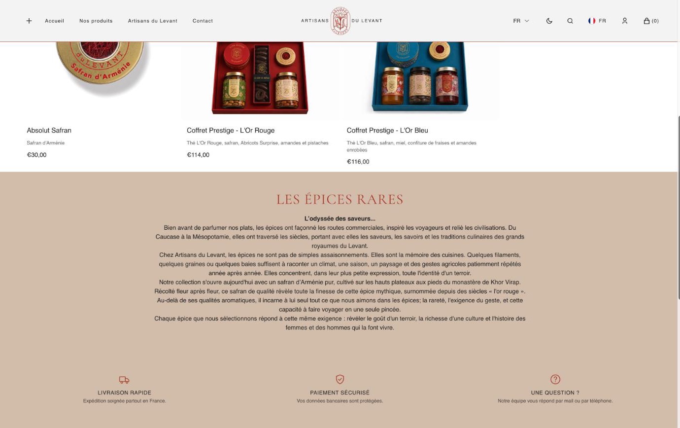 Site Shopify Artisans du Levant — récit de collection