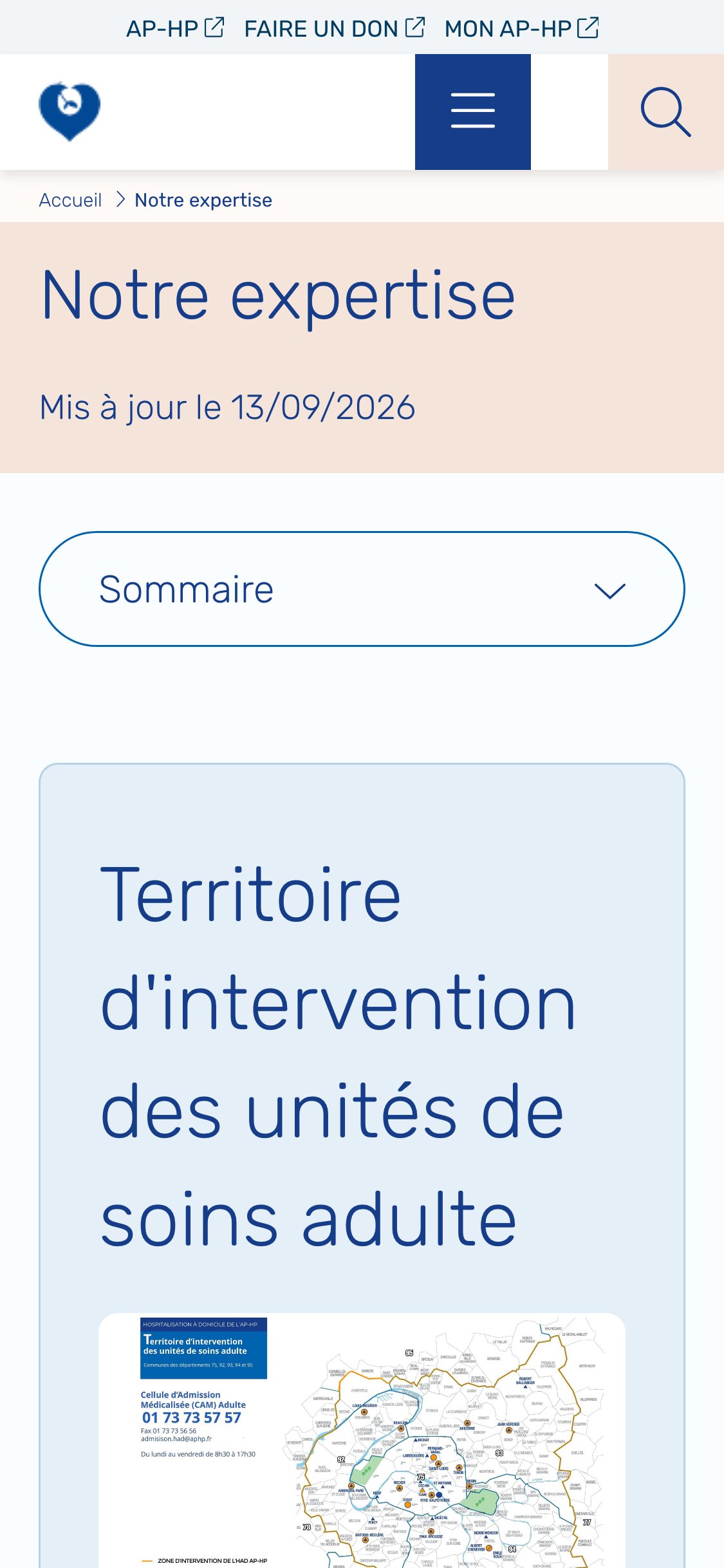 Site HAD AP-HP — page notre expertise, version mobile