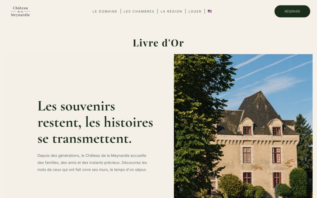 Site Château de la Meynardie — page le livre d’or, version ordinateur