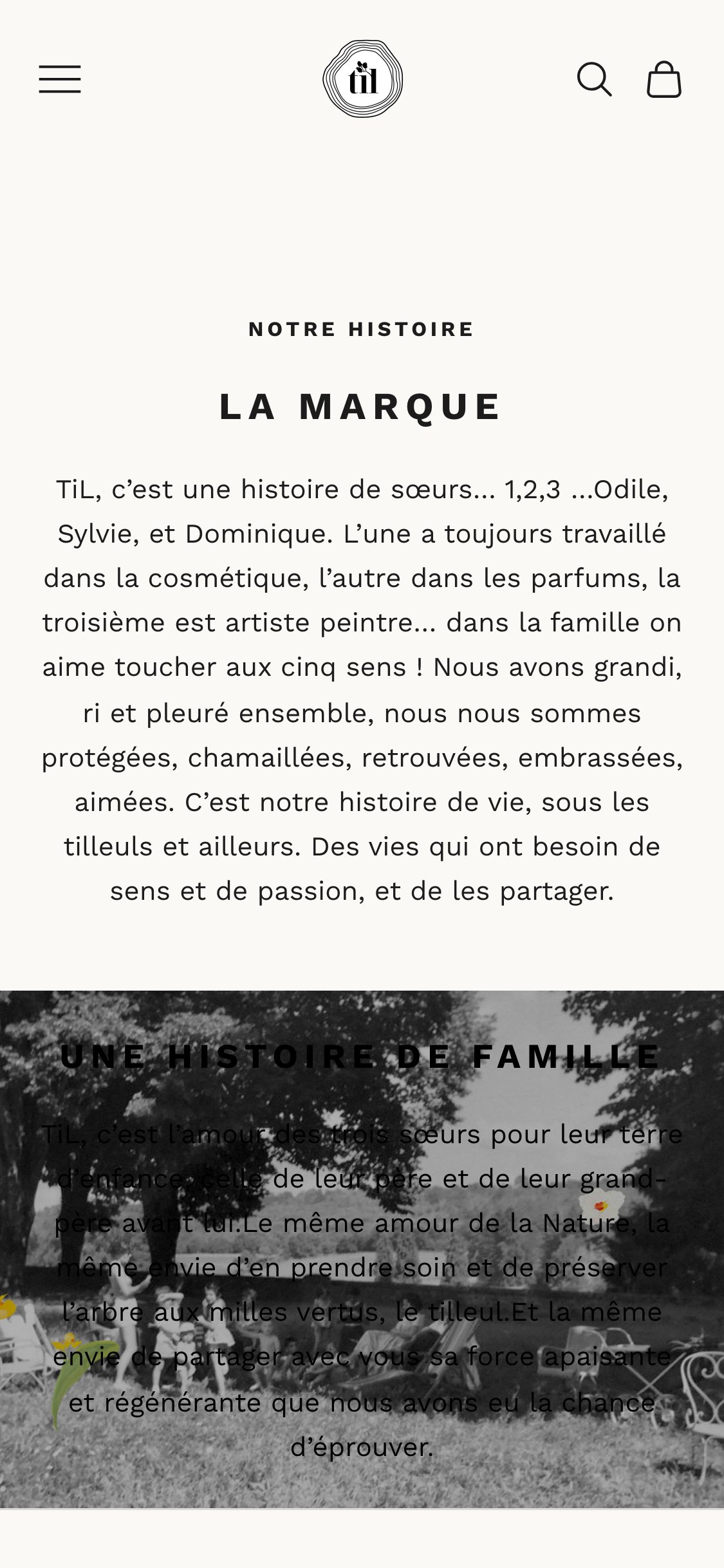 Site TiL Beauty — page la marque, version mobile