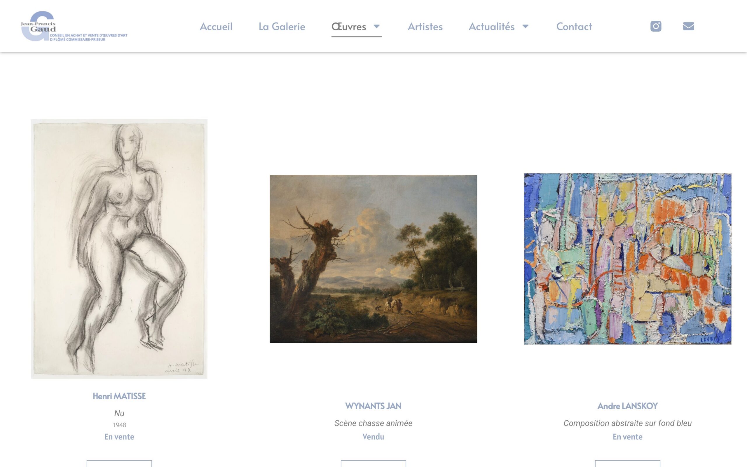 Site Jean-Francis Gaud — page les œuvres, version ordinateur