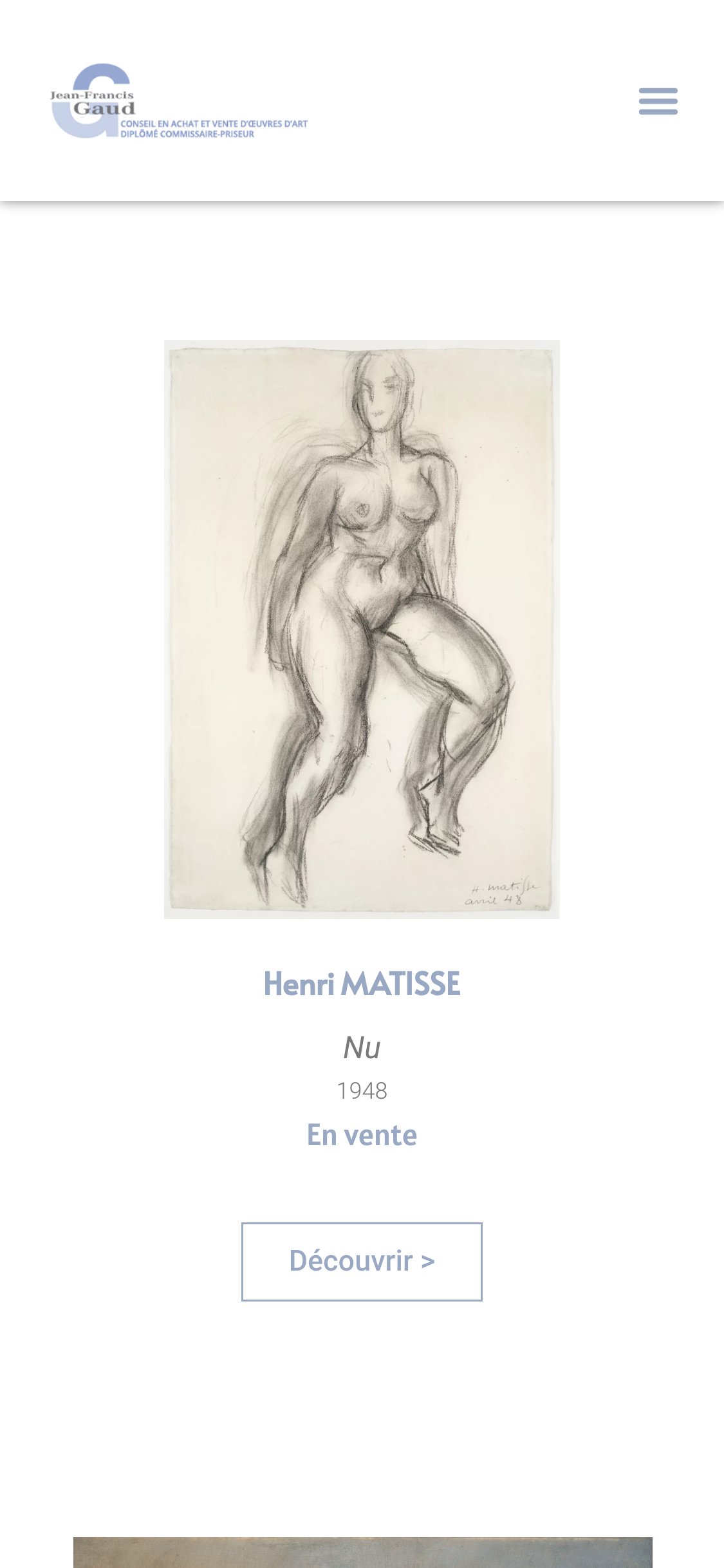 Site Jean-Francis Gaud — page les œuvres, version mobile