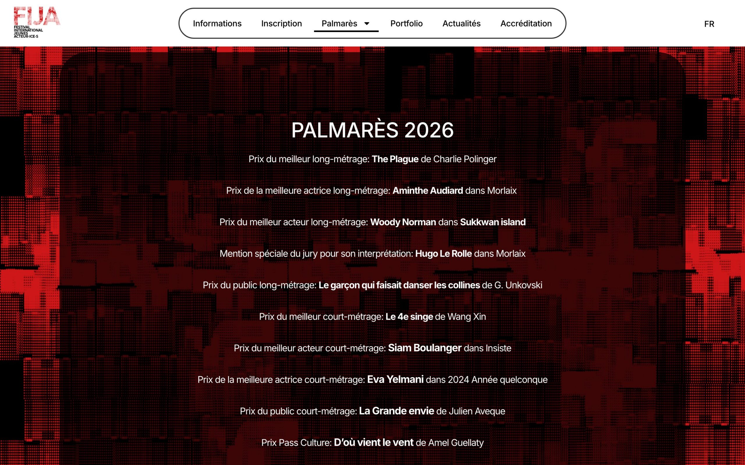Site FIJA — page palmarès, version ordinateur