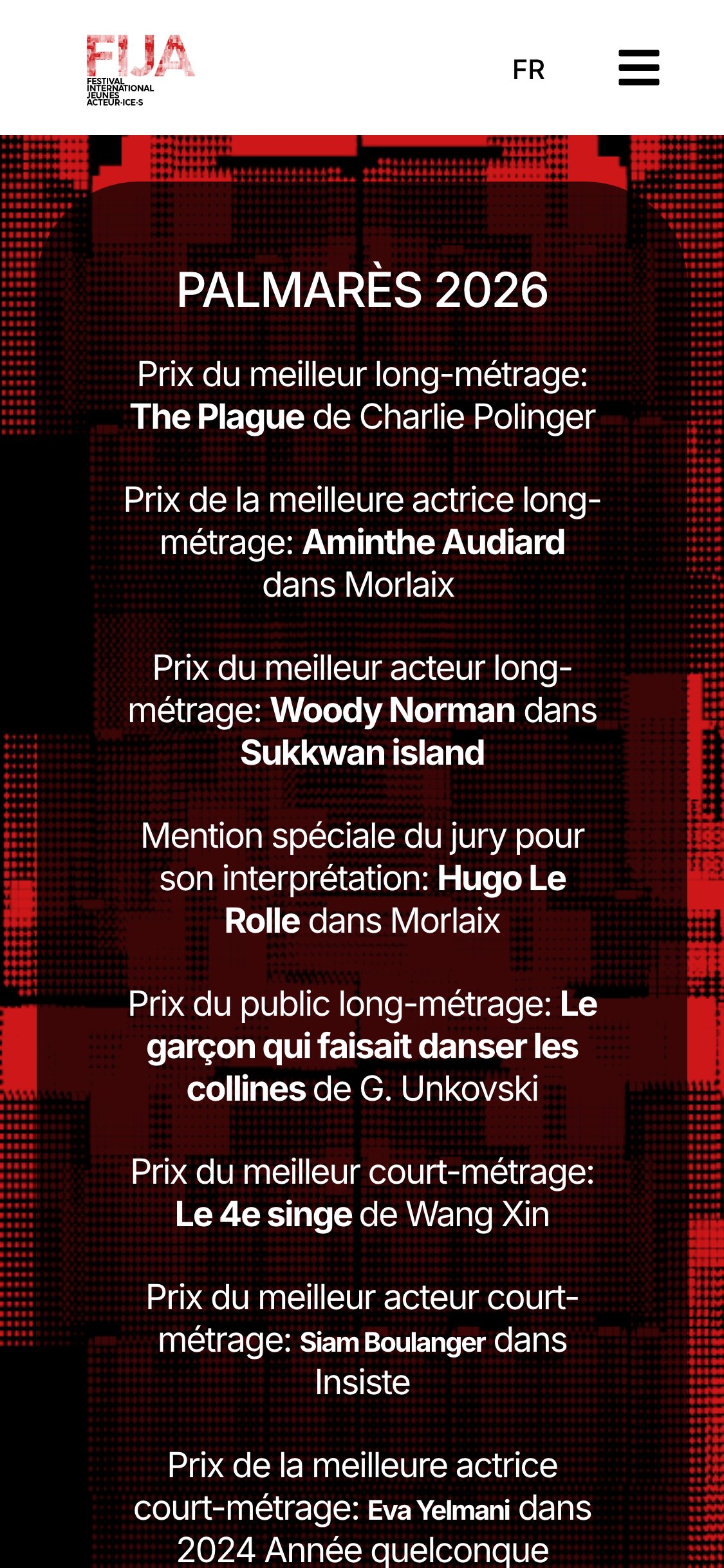 Site FIJA — page palmarès, version mobile