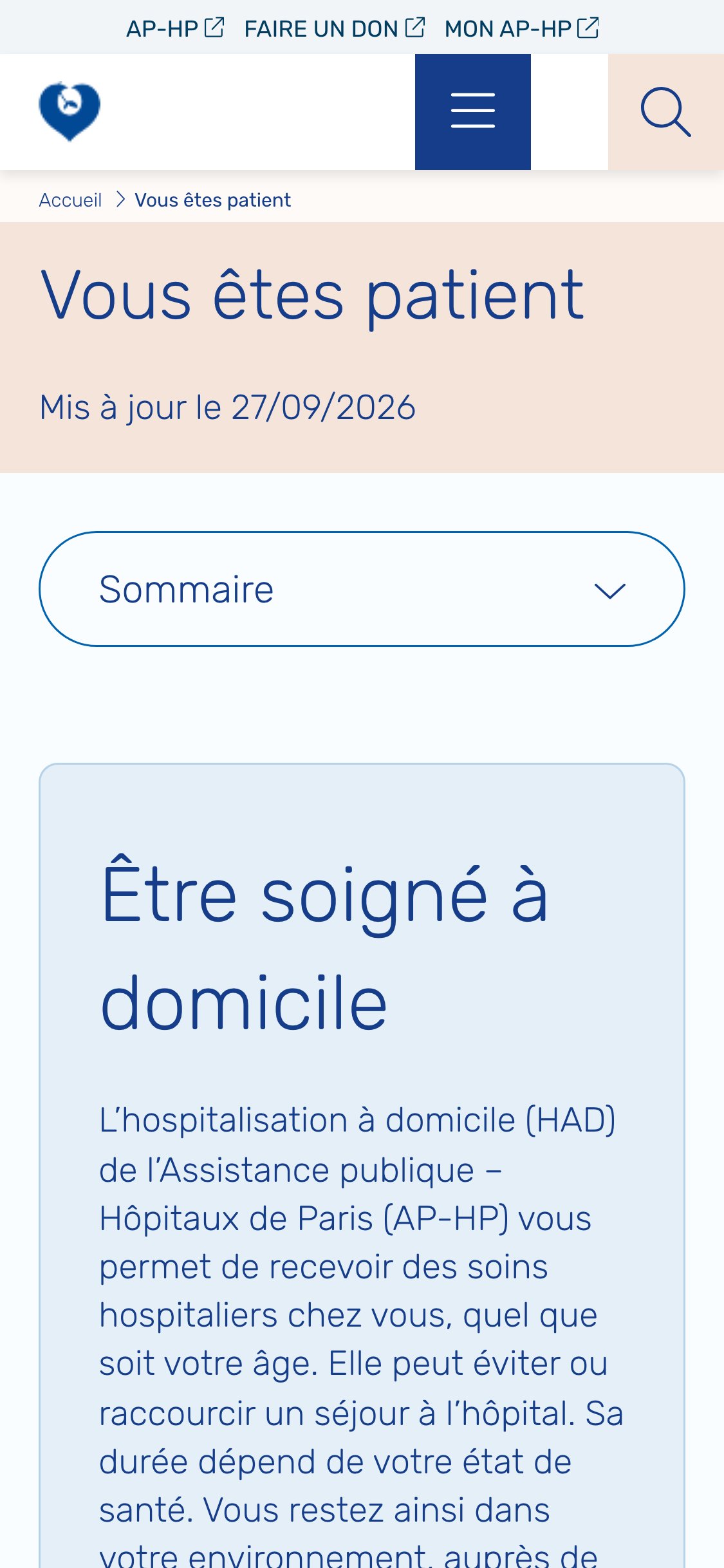 Site HAD AP-HP — page vous êtes patient, version mobile