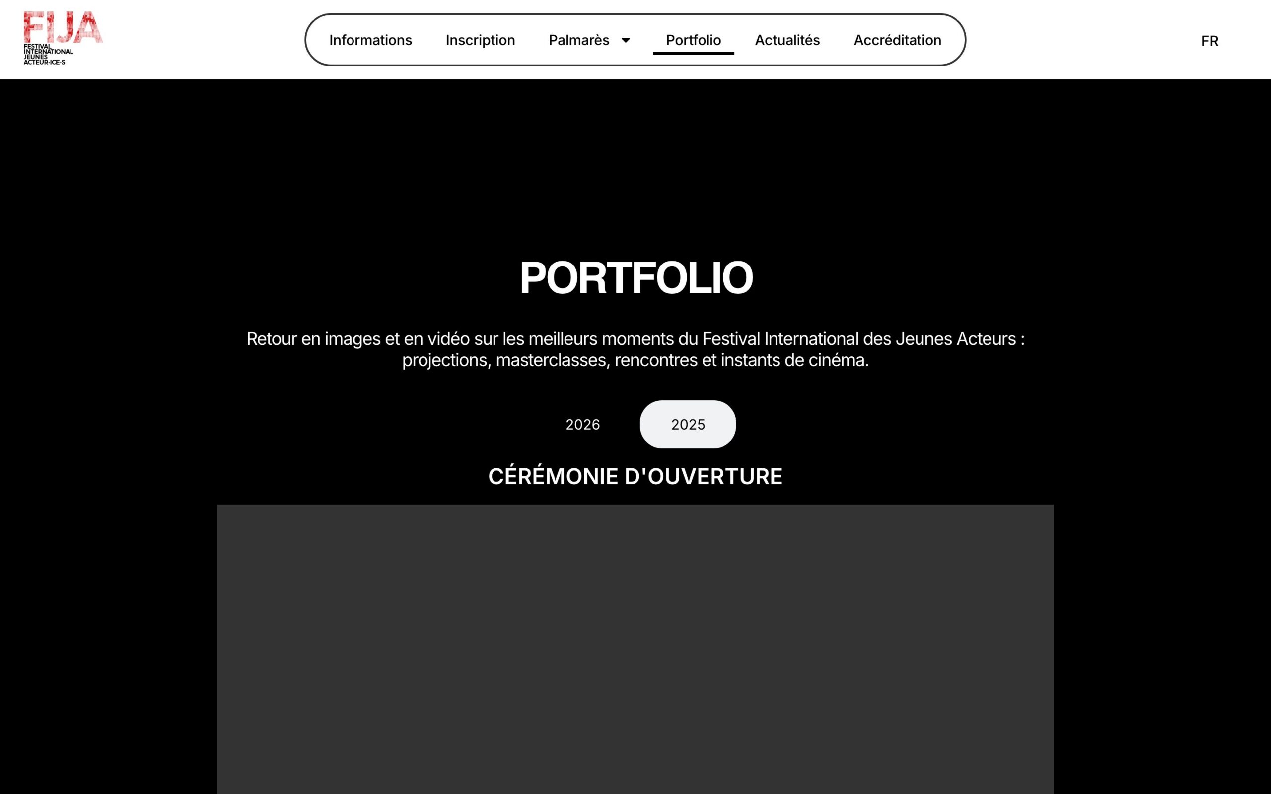 Site FIJA — page portfolio, version ordinateur