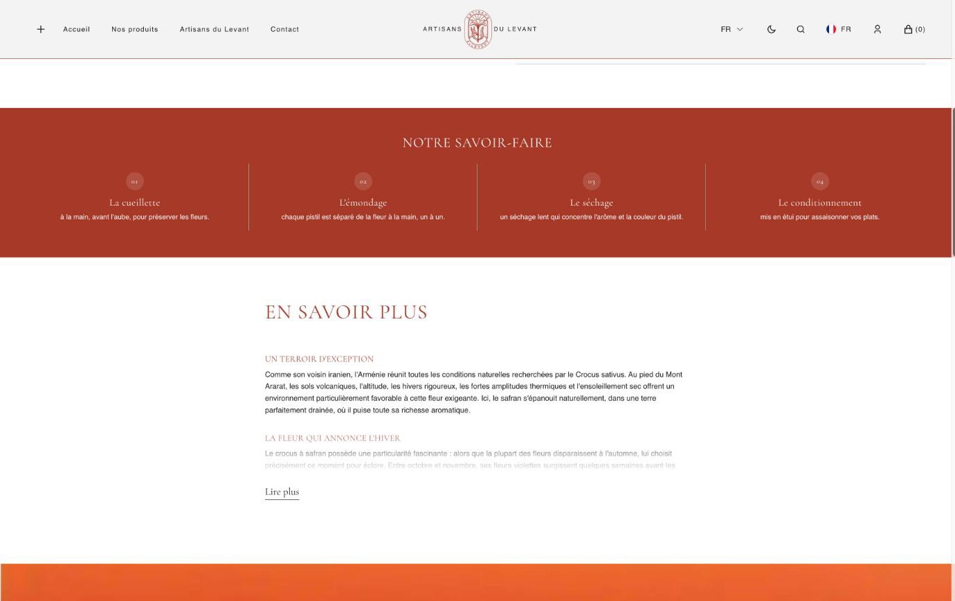 Site Shopify Artisans du Levant — le savoir-faire, étape par étape