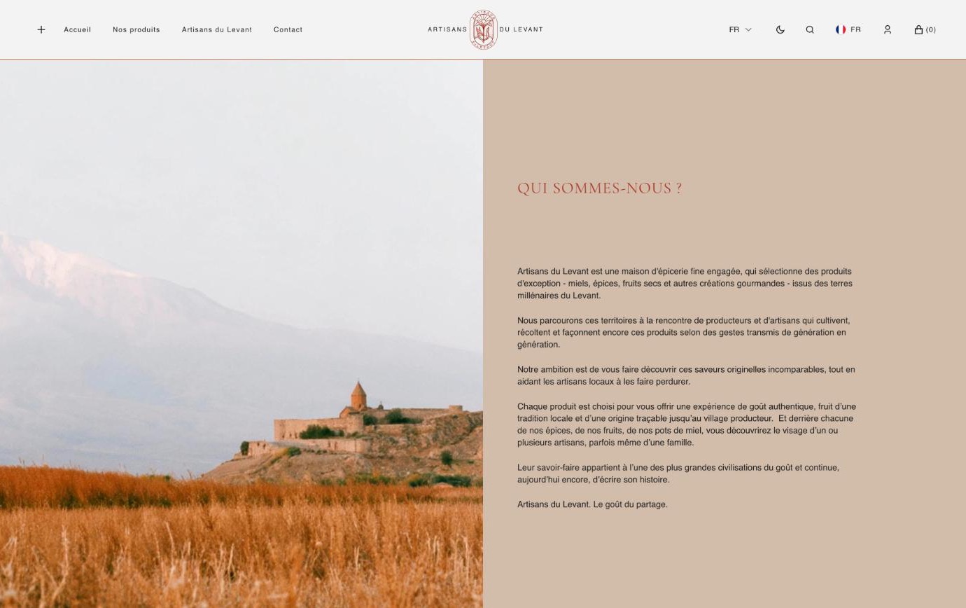 Site Shopify Artisans du Levant — qui sommes-nous