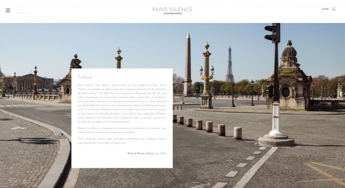 Site Paris Silence — page d’accueil, place de la Concorde déserte