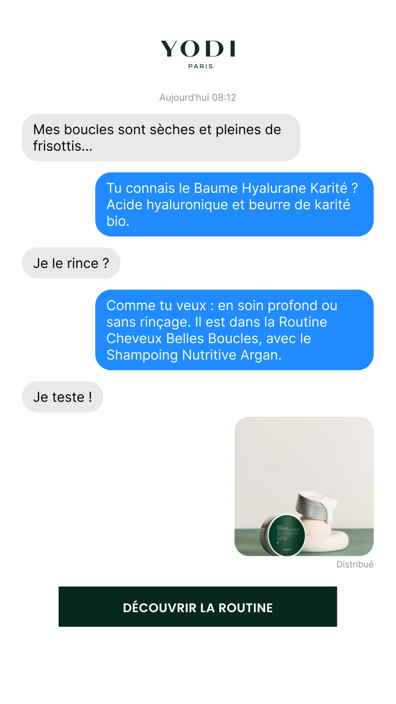 Yodi — ADS animée, conversation belles boucles