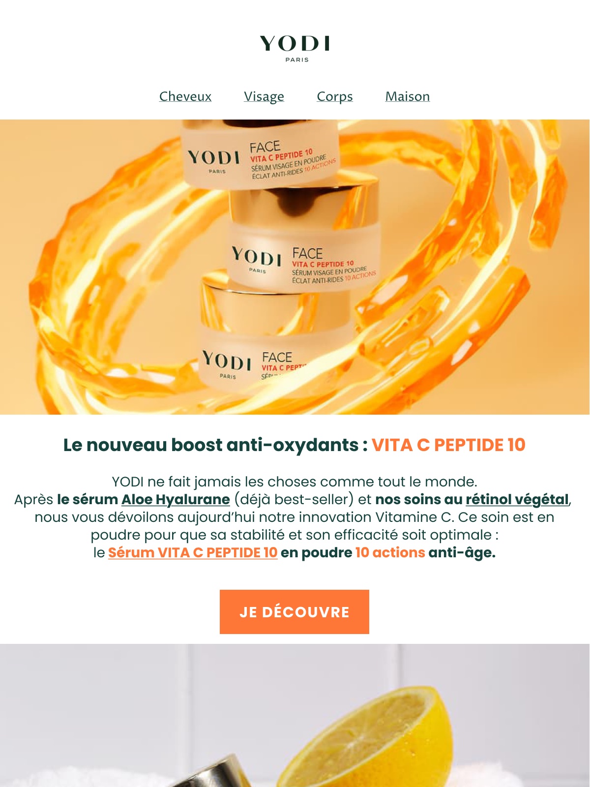 Newsletter Yodi « Vita C Peptide 10 » — haut de l’e-mail